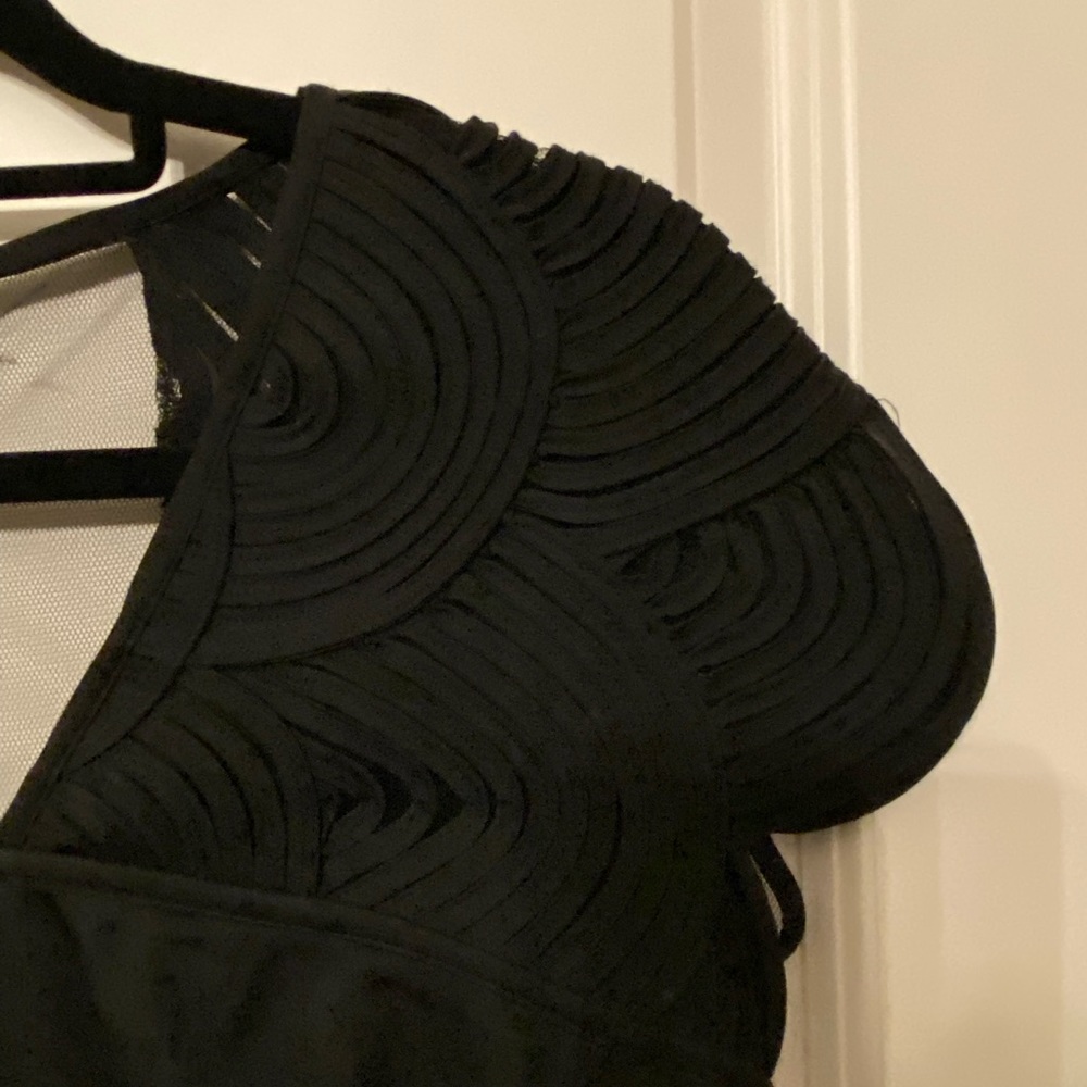 Black satin Art Deco sleeve midi dress.  Perfect for a cocktail party!